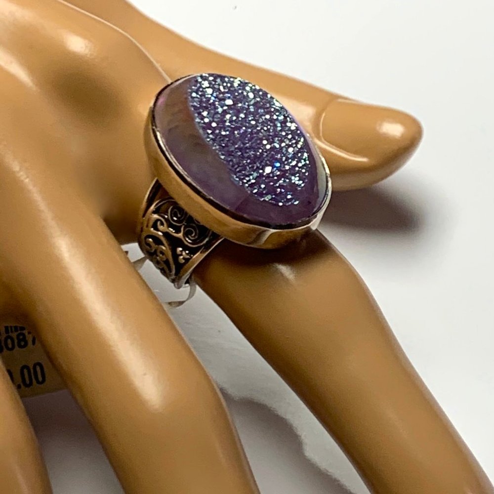 925 Sajen Druzy Quartz/Iridescent Stone Ring NWT